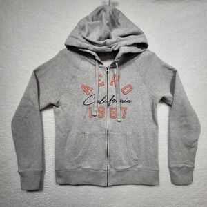 Aeropostale Womens Full Zip Hoodie Gray California 87 Graphic Sweatshirt Size M